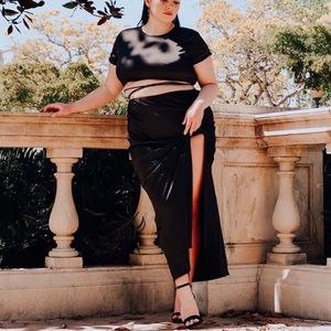 Satin fashion nova slit skirt